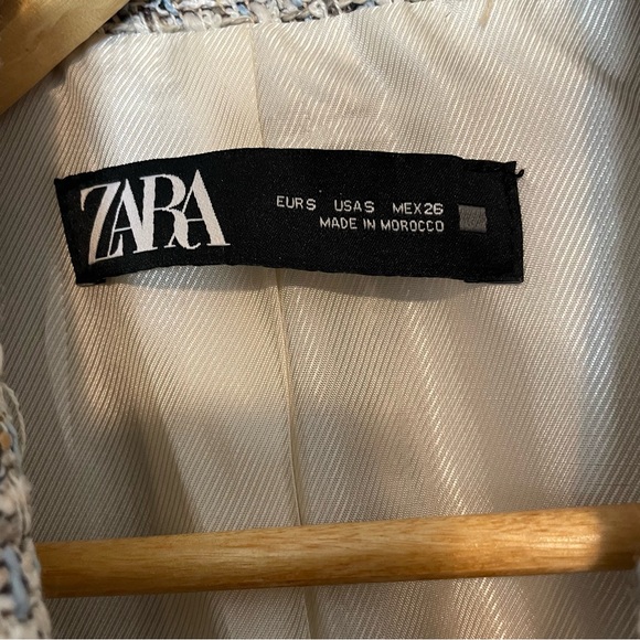Zara Tweed Blazer Double Breasted Weave Cropped Jacket Small - Picture 8 of 12
